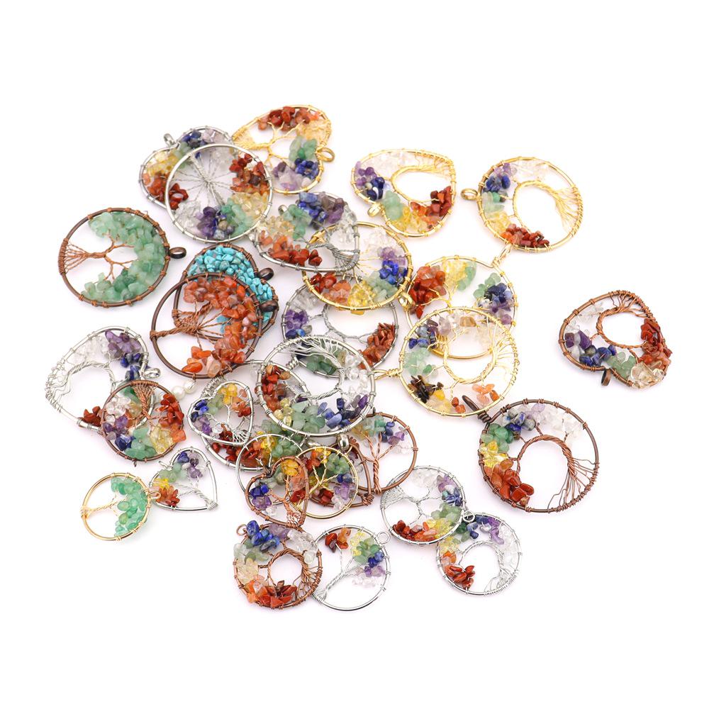 Seven-Color Natural Crystal Tree of Life Necklace Pendant with Crushed Stone, N737