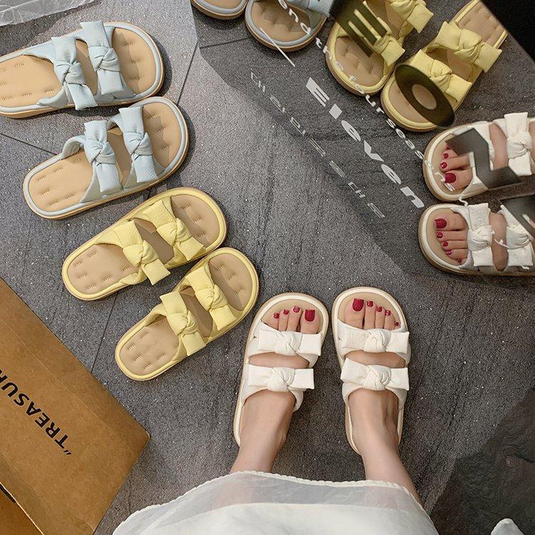 2025 Summer New French Platform Slippers Women's Outer Wear with Skirt Versatile Fairy Style Bow Word Sandals