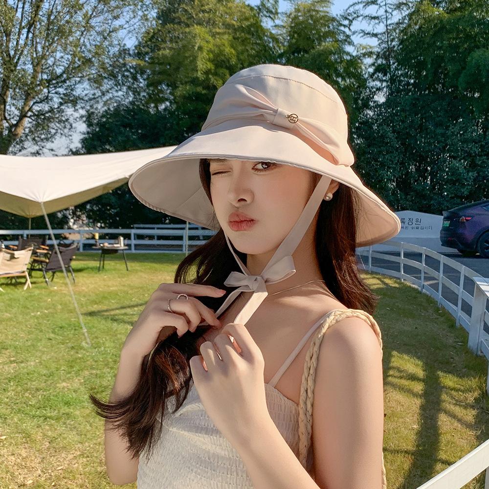 2025 new hat bow solid color basin hat versatile fashion casual bucket hat spring and summer sunshade sun protection