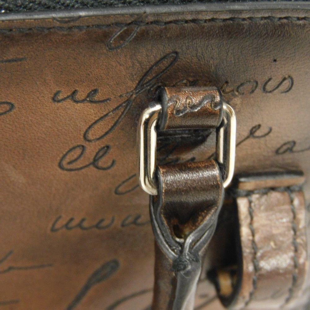 Used Anjou Nano Scritto Leather Pouch 11828 7922 Mini Body Bag/Waist Bag Calligraphy Cacao Men's from Japan AUTHENTIC