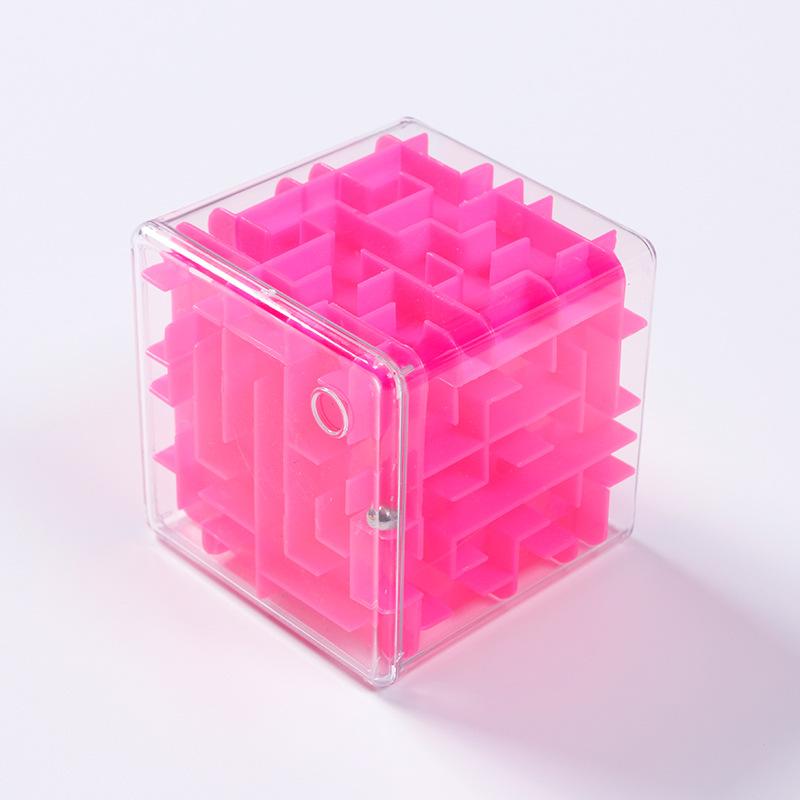 

8cm/3.15in Cube 3D Maze Puzzle Six-sided Rolling Ball Game Labyrinth Children Balance Training Stress Reliever Toys for Kids рожевий