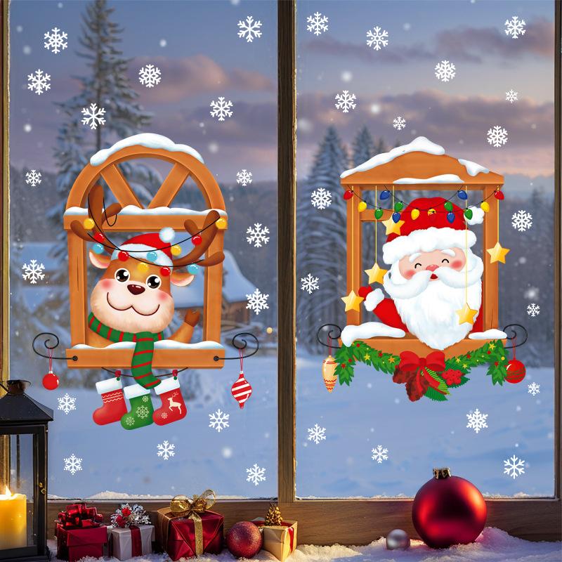 Santa Claus Electrostatic Window Lattice Scene Arrangement, Glass Door Stickers, Reindeer Showcase, Festive Atmosphere