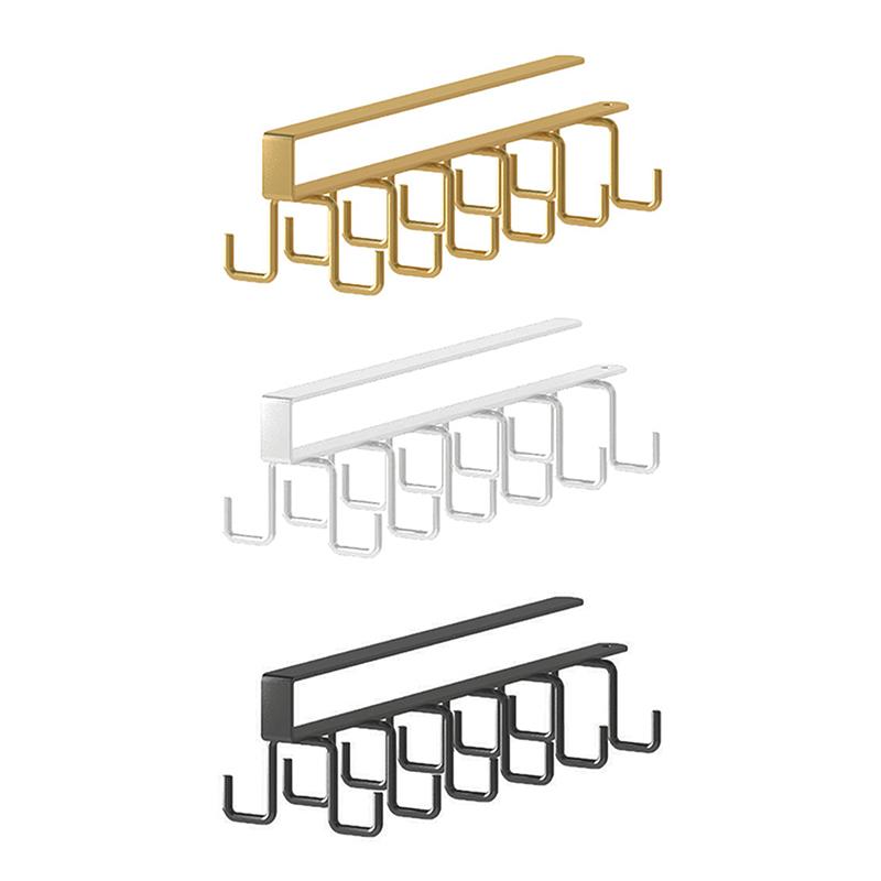 Punch-free Double-row Hooks Kitchen Under Cupboard Shelf Mug Cup Hanger Hook Iron Hanging Rack Holder Kitchen Cabinet Organizer Cup Holders 5