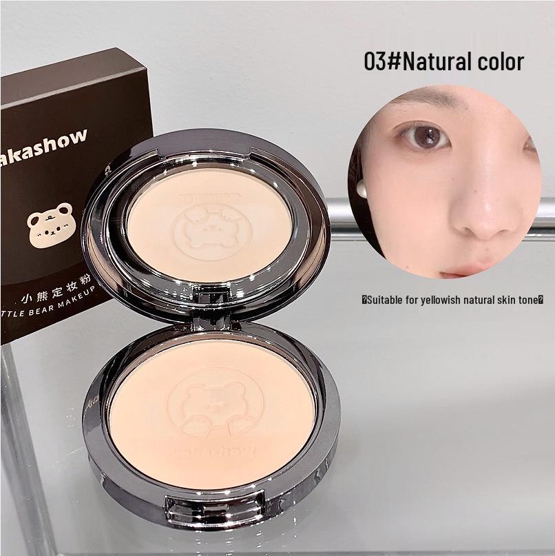 Kakashow Little Bear Dual-Use Setting Powder: Oil Control, Waterproof Concealer, Lightweight, Fine, Loose Powder.