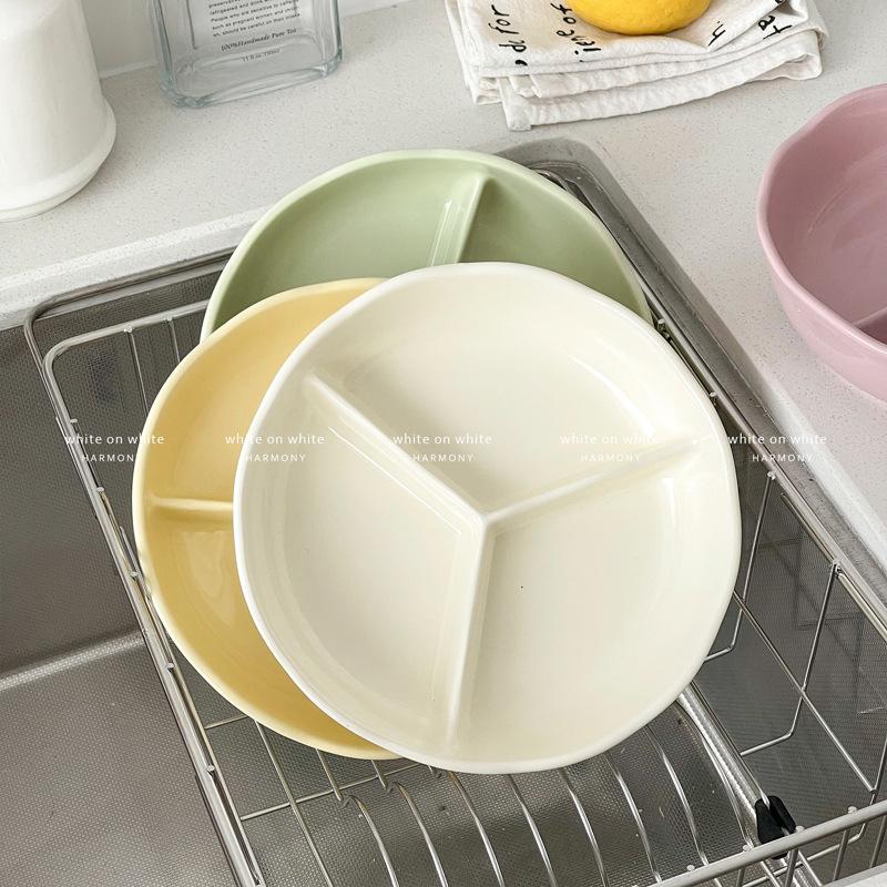 One Person Eats Three-Grid Plate, Special Ceramic Partition Plate For Fitness, Divided Plate, Adults Divide The Plate Quantitatively, High Value