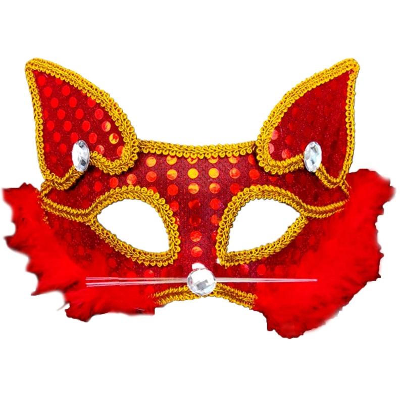 

Masquerade Mask Foxes Mask Half Face Mask Sequins Cats Mask Animal Mask Halloween Costume Mask Dress Up Mask for Party красный