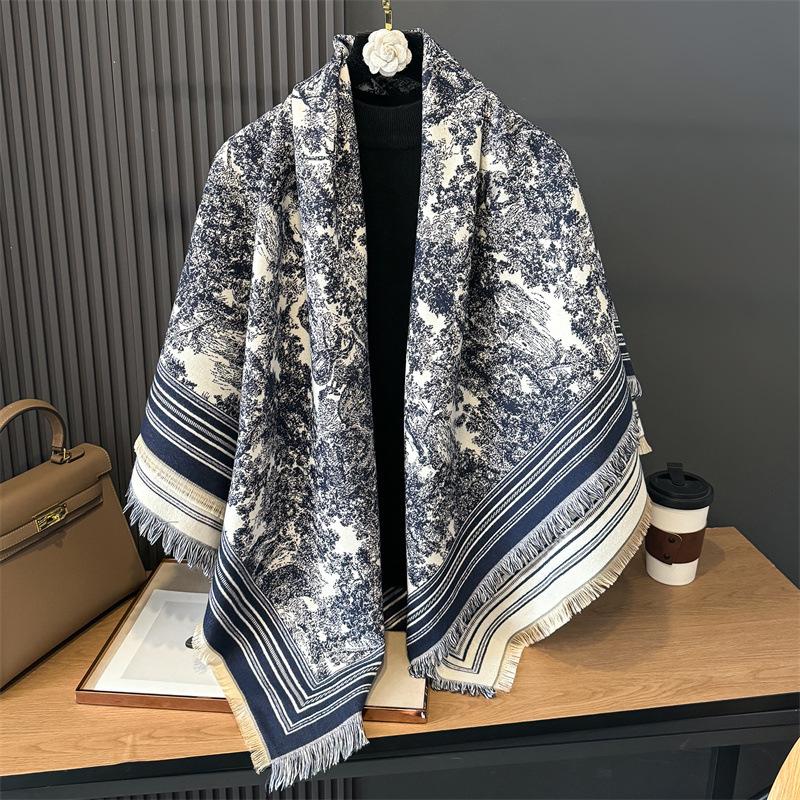 Imitation Cashmere Scarf Female Korean Version Contrasting Colors Autumn and Winter Warm Couple Scarf British Fashion Long Shawl