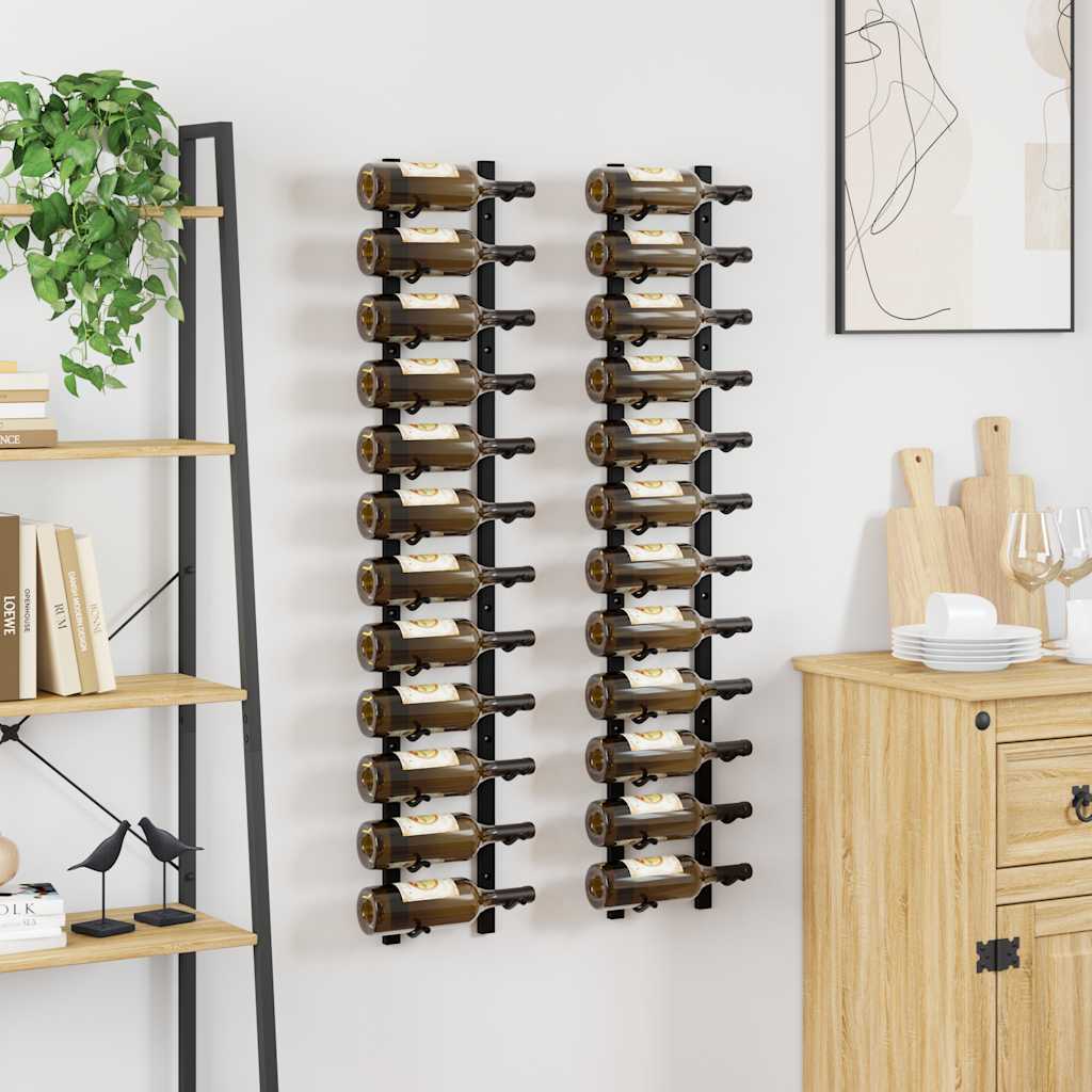 Wall Mounted Wine Rack for 12 Bottles 2 Pcs Black Iron