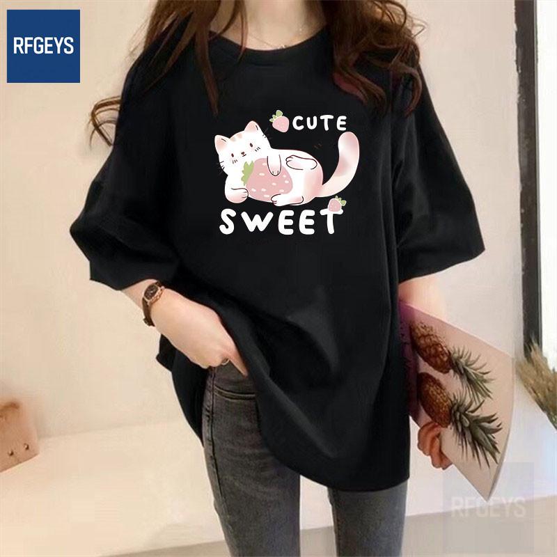 

RFGEYS Summer Plus Size Women s Cartoon T-shirt - Short-Sleeved Cute Base Layer M (80-115 lbs)