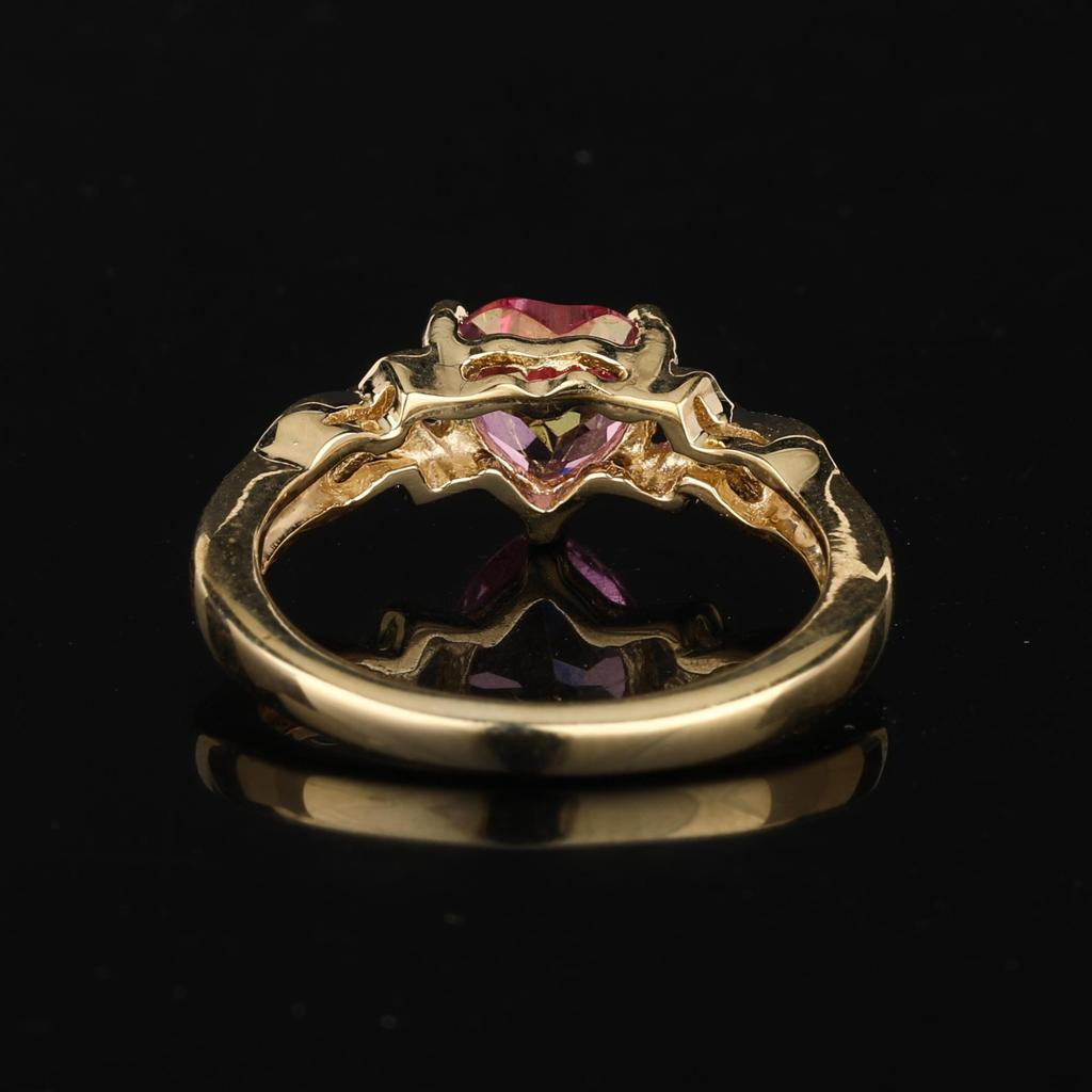 925 Silver Pink Topaz Heart Ring Diamond Accent Women Jewelry Gift Size