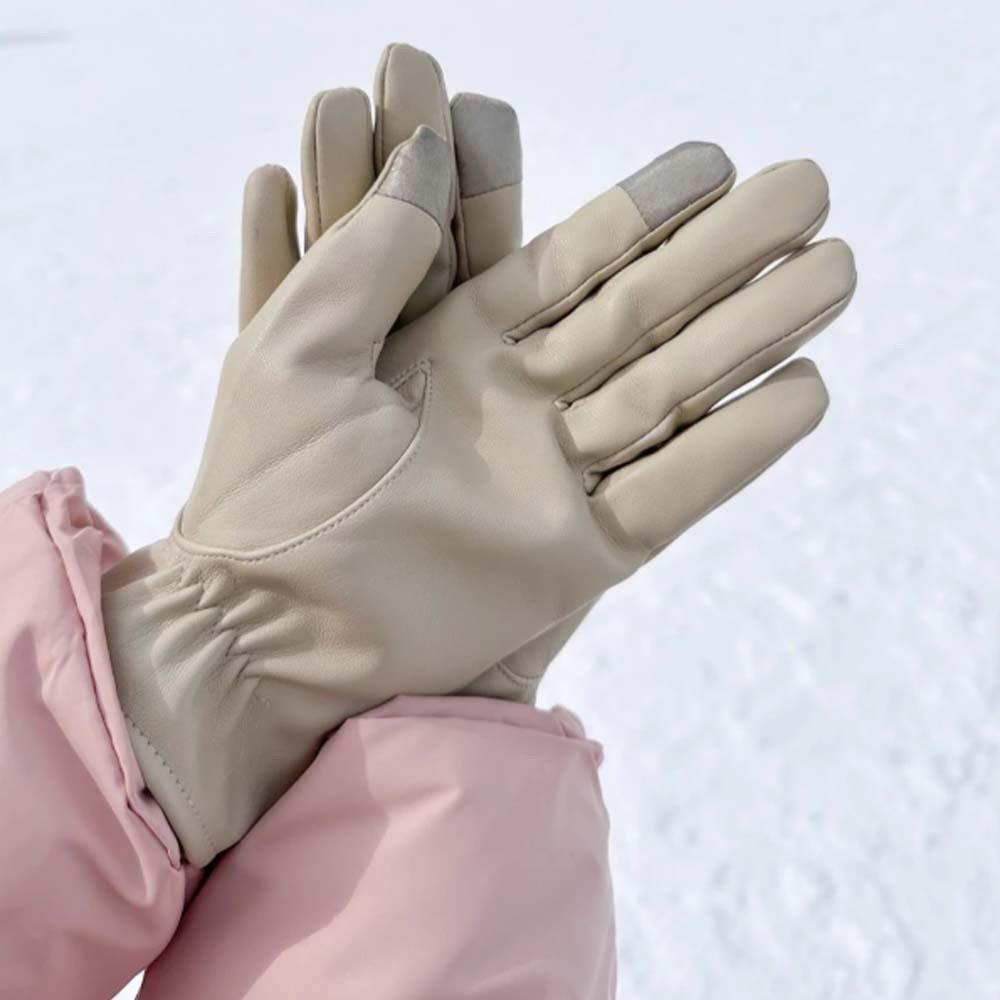 Soft Black Thickened Gloves  Beige Finger Mittens PU Anti-cold Gloves  Outdoor Sport