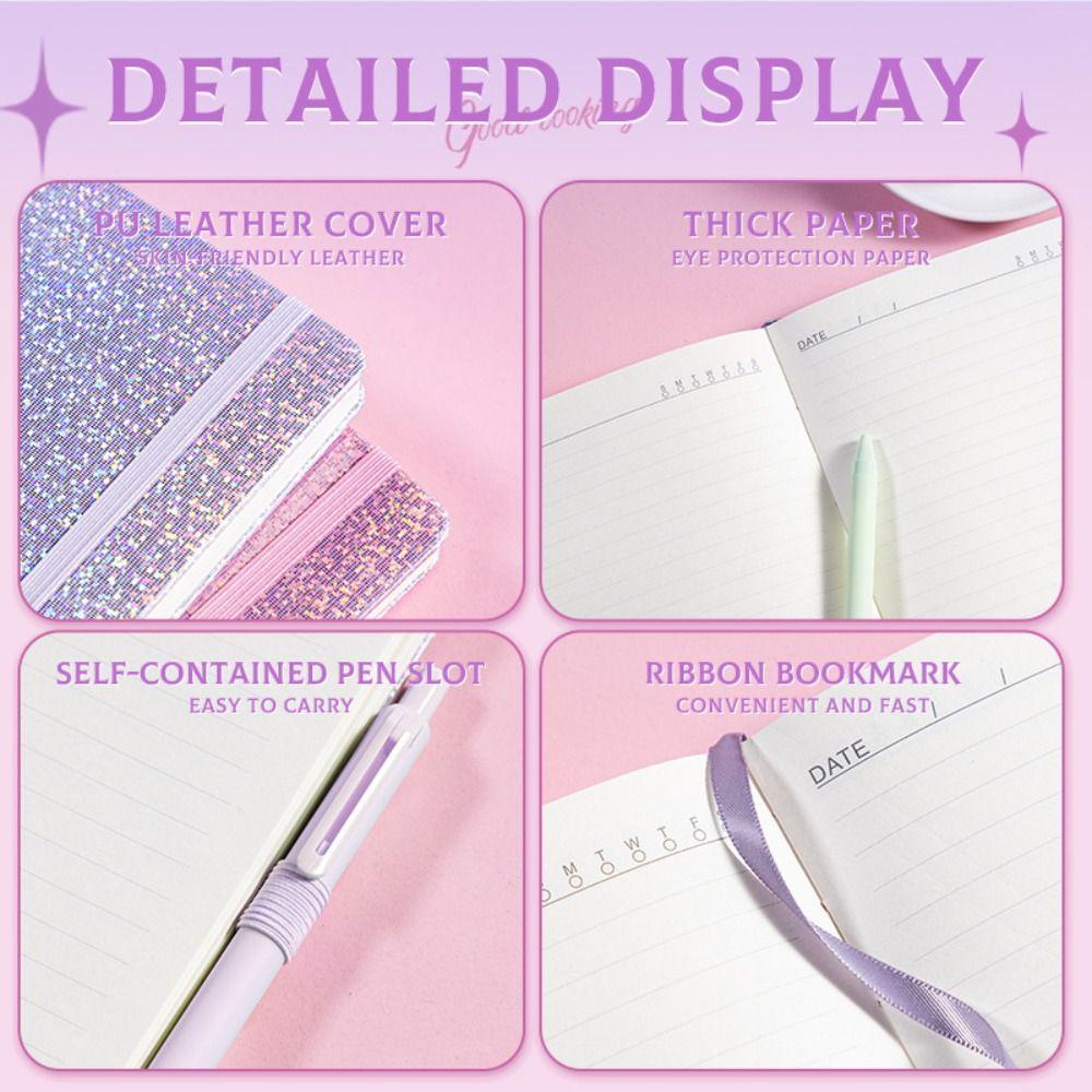 A5 Bling Notebook 192 Lined Pages Sparkle Glitter Journal Notebook Notepad College Ruled Hardcover Notebook for Girls Women