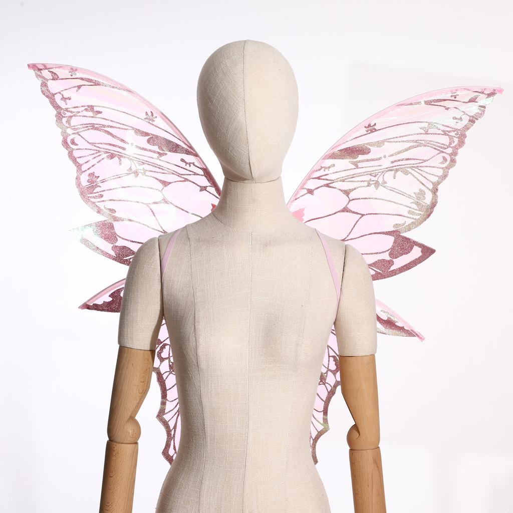 Glittery Butterfly Wings Costume Props - Elastic Strap Gold Stamp Decorated for Themed Party & Photography