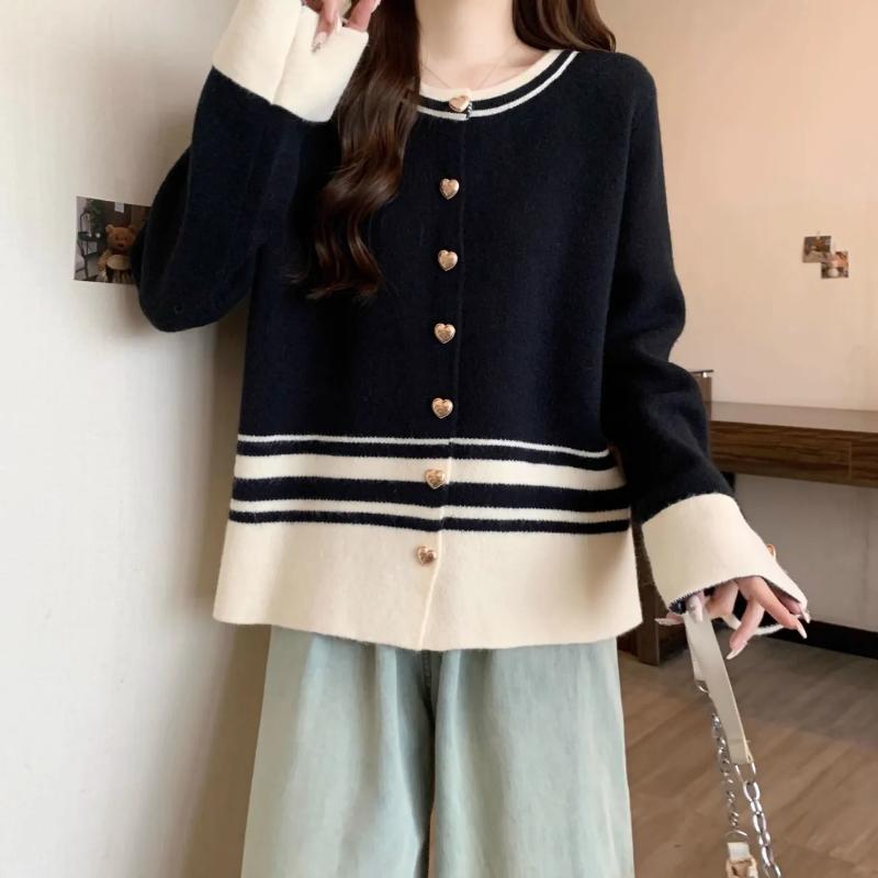 

Женская повседневная куртка на пуговицах, вязаный контрастный кардиган, топ с вставками M чёрный