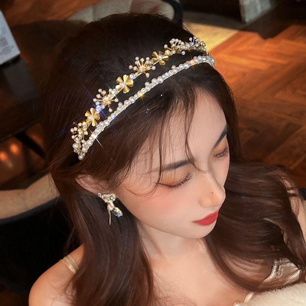 

Женская заколка для волос со стразами Женские аксессуары для волос Головные уборы в корейском стиле Жемчужная повязка на голову