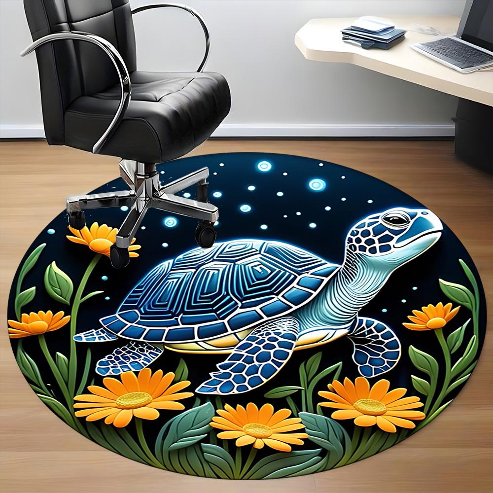 1pc Sea Turtle Print Chair Carpet for Office, Round Non-Slip Durable Large Size Office Carpet, Suitable for Office, Beautiful Decoration