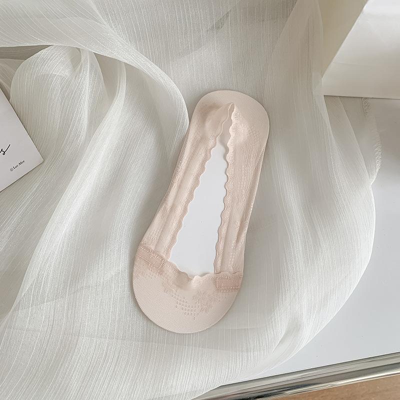 Lace boat socks for women, no heel drop, anti-slip, spring and summer thin shallow-mouthed cotton-soled invisible socks, women's short socks