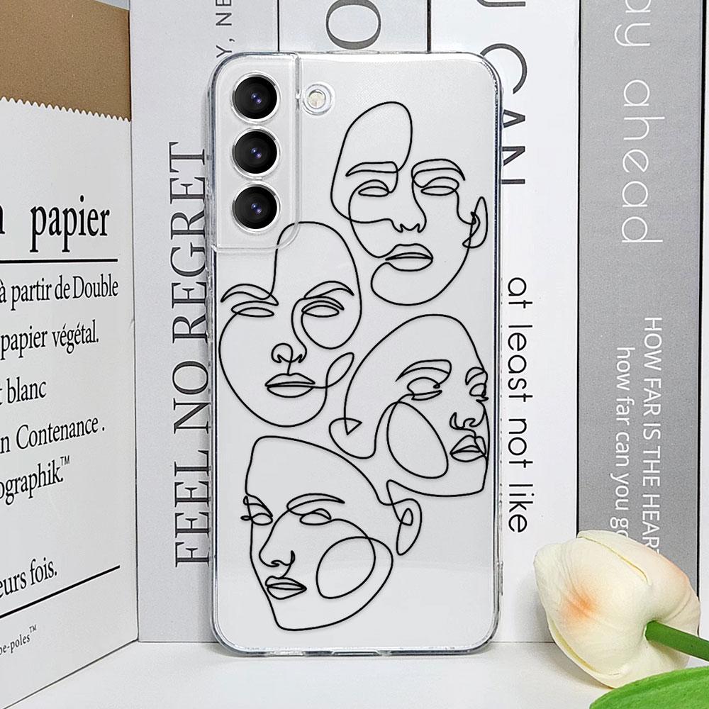 Abstract Line Face Aesthetic Clear Phone Case for Samsung Galaxy S24 S23 Ultra S22 Plus S21 FE S20 5G Soft Silicone Cover Fundas