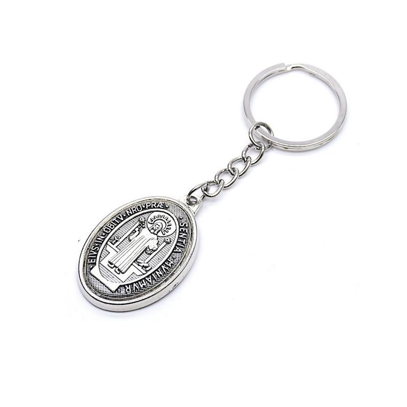 Ancient Oval Virgin Holy Father Saint Benedict Exorcism Ancient Silver Pendant Catholic Relic Keychain Religious Ornaments Church Gifts