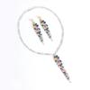 Tassel Bridal Necklace Earrings Set, Color Zircon Copper Jewelry Two-Piece Set, Evening Dress Accessories
