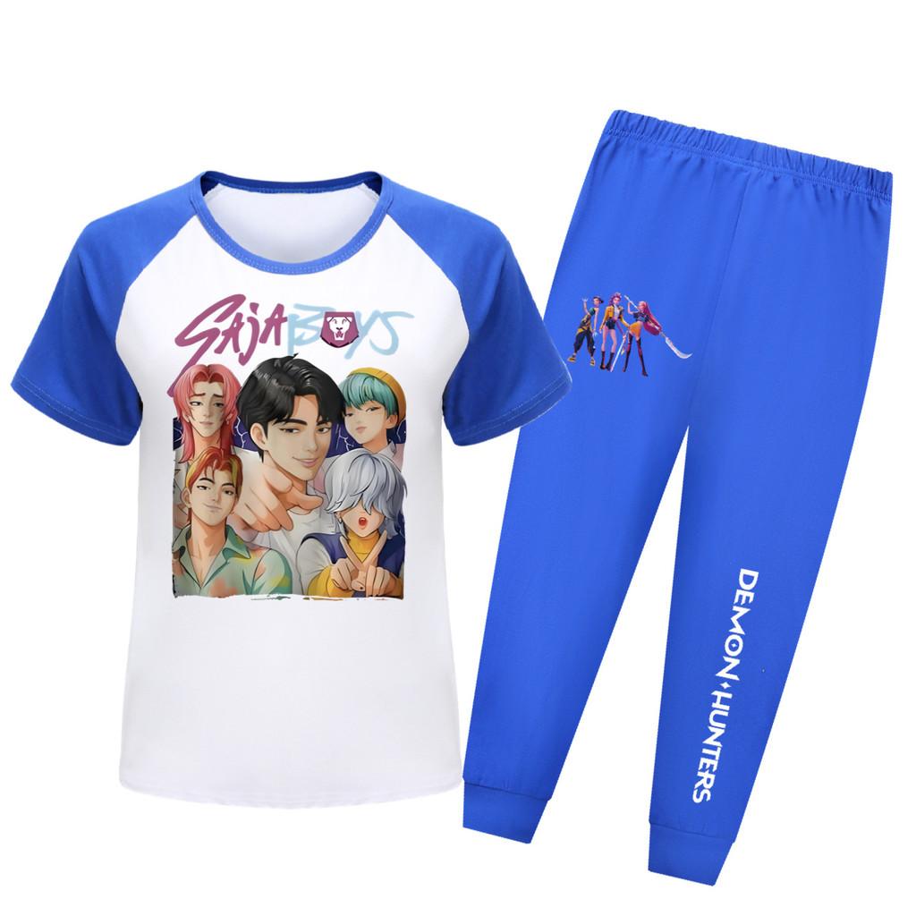 Hunters Kpop Demon Saja Boys Pattern Short Sleeved Shirt Long Pants Suit Pajama