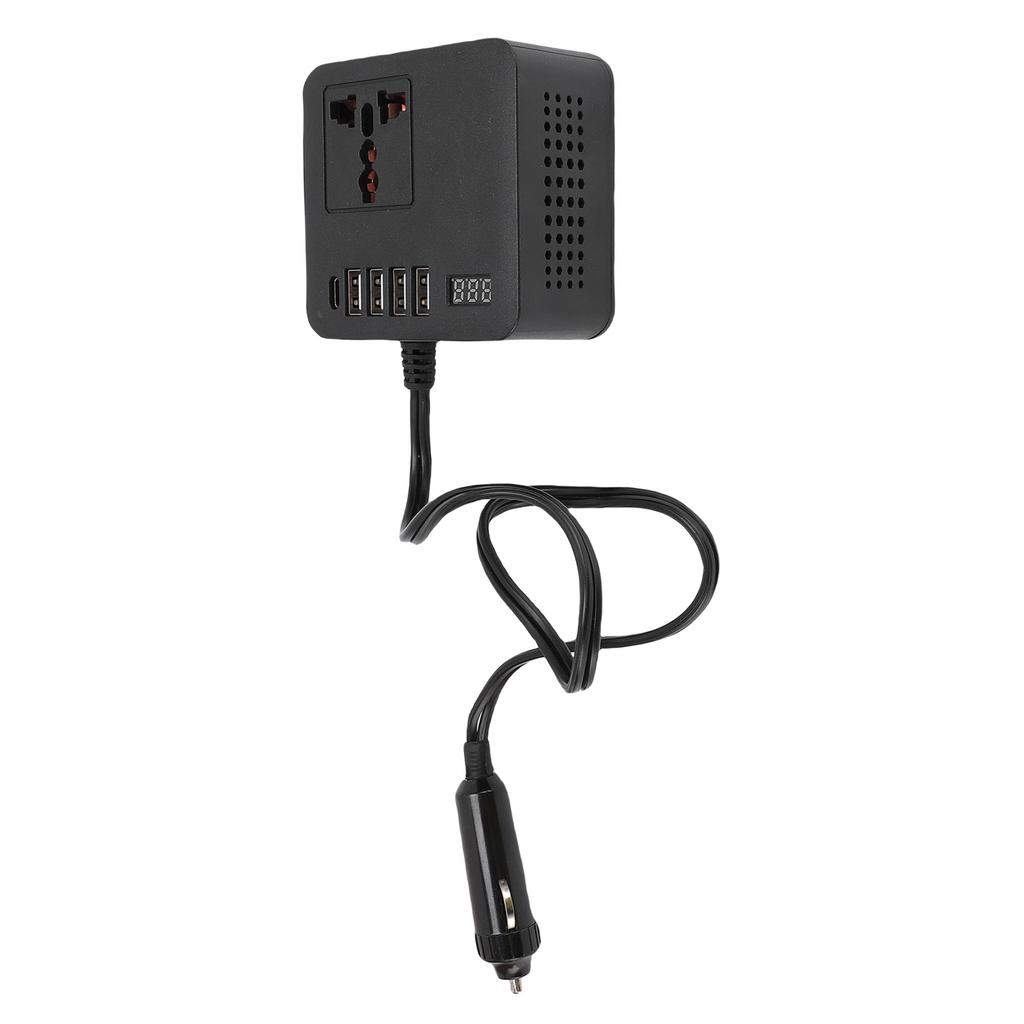 150W Car Inverter 12V 24V to 220V 110V Car Plug Outlet Inverter with Cigar Lighter Input 4 USB 1 Type C Port Universal