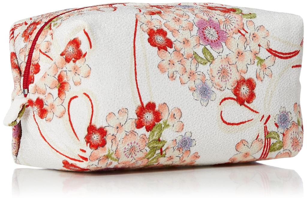 Wa KOMONO Komon Kobo Uni Made in Futago Chirimen Japanese Pattern Extra Large Balloon Pouch Free Size (0114-5) Seni, Japan, [Sakura Knot, White],
