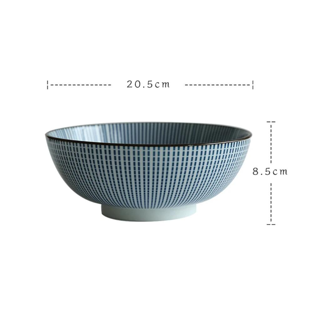 Household Retro Tableware Japanese Lamian Noodles Bowl Ceramic Noodle Bowl Stripe Design Big Soup Bowl Restaurant 8 Inches.
