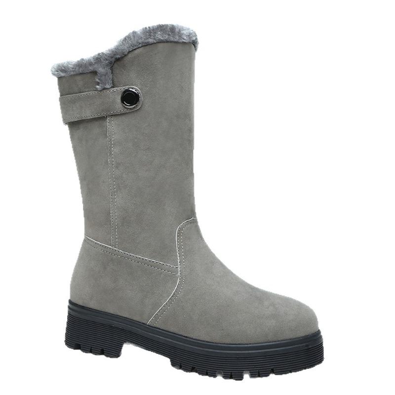 Høst og vinter nye runde tå varme middels skaft bomullssko dame vinter fløyel fortykket komfortable allsidige støvler motestøvler dame