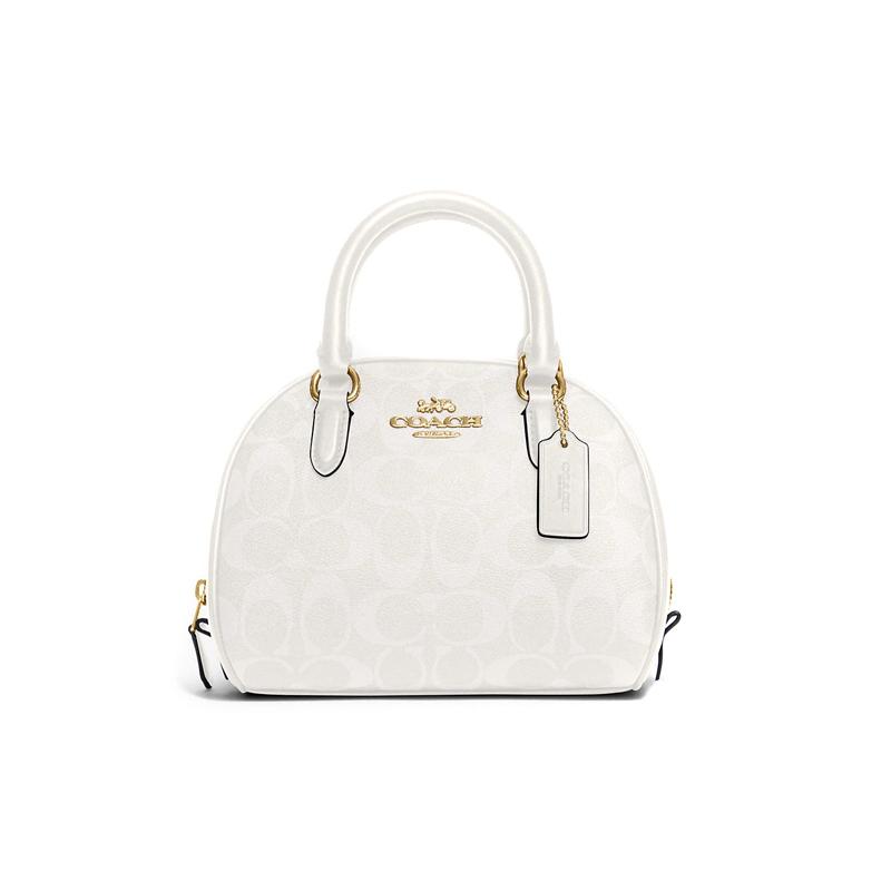 

COACH Sydney 20 Classic Presbyopia Coated Canvas and Smooth Leather Shoulder Crossbody Bag Shell Bag Handbag Small Women s Chalk White білий
