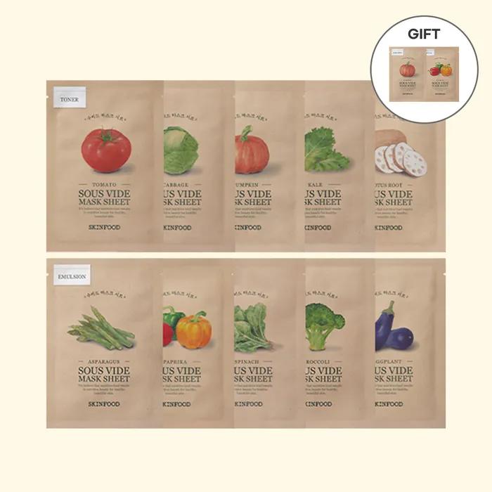 [1 Pack a Day]_[Free 2 Masks] [10 Types] 10 Sous Vide Mask Sheets Moisture Soothing - Cabbage 10-Leaf Pack