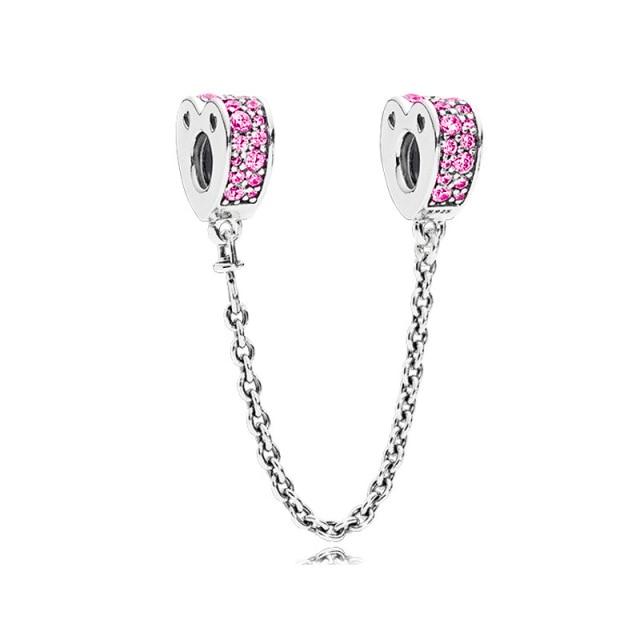 Tone Sparkling Clear Sparkle Round For Women Safety Chain Charm Bead Fit Bracelets Pendant Diy JewelryTrendy Chain