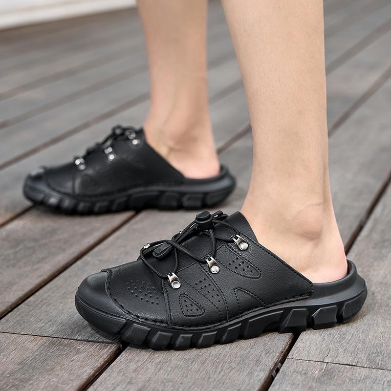 

Men Slippers Summer Backless Clogs Sandals Retro Black White Closed Toe Slip on Beach Shoes Plus Size EU:45 чёрный
