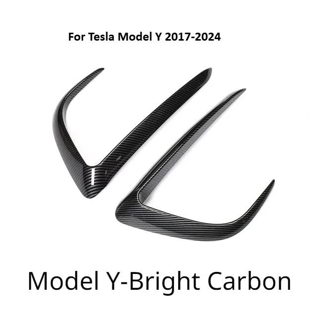 Front Bumper Cover Wind Knife for Tesla Model Y 2017-2024 ABS Glossy Black Fog Lamp Trim Carbon Look Blade Trim Light Eyebrow