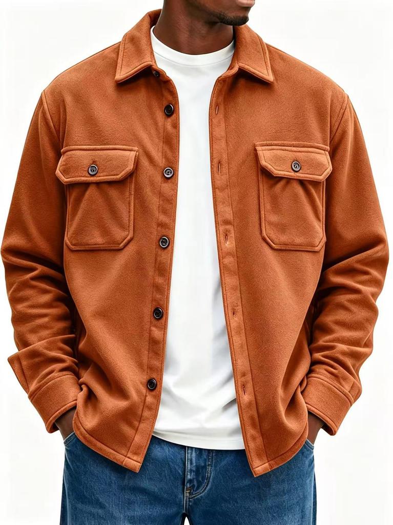 Men's Casual Jacket Turn Down Collar Double Pocket Relaxed Fit Vintage Autumn Outerwear