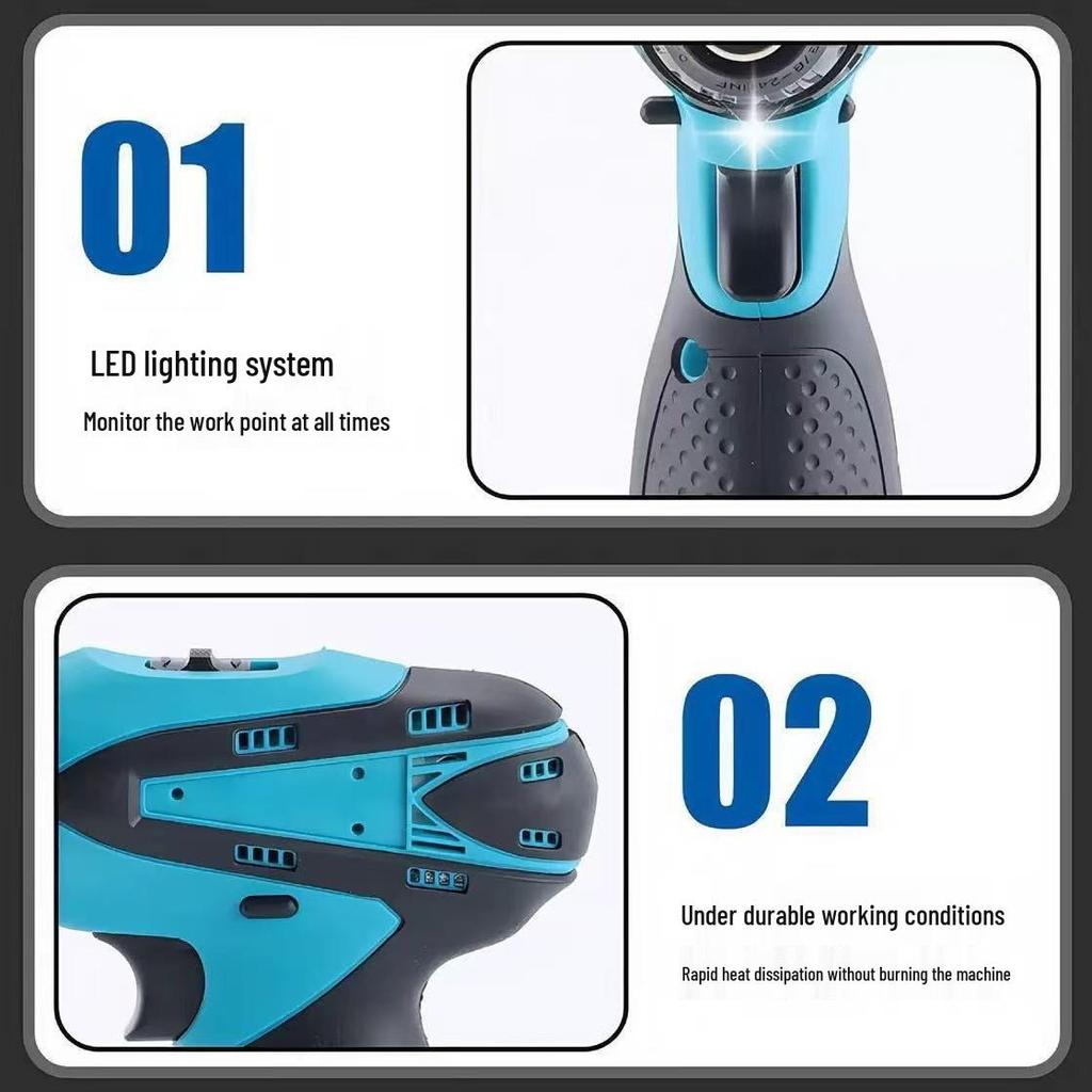 Cross 21V Brushless Dual-Speed Rechargeable Drill with Lithium Battery & High-Power Electric Screwdriver Set for Household Use.