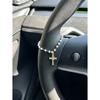 Pearl Bead Steering Wheel Charm with Gold Bow Pendant, Car Interior Decor Accessory