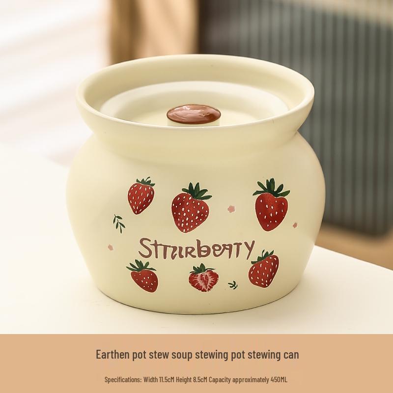 Ceramic Earthen Pot with Lid for Stews & Double Boiled Dishes - Single-Serve Steamed Egg Cup Included