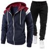 Men's Autumn and Winter Color Matching Hooded Sweatshirt Sweatpants Plus Velvet Casual Sports Suit
