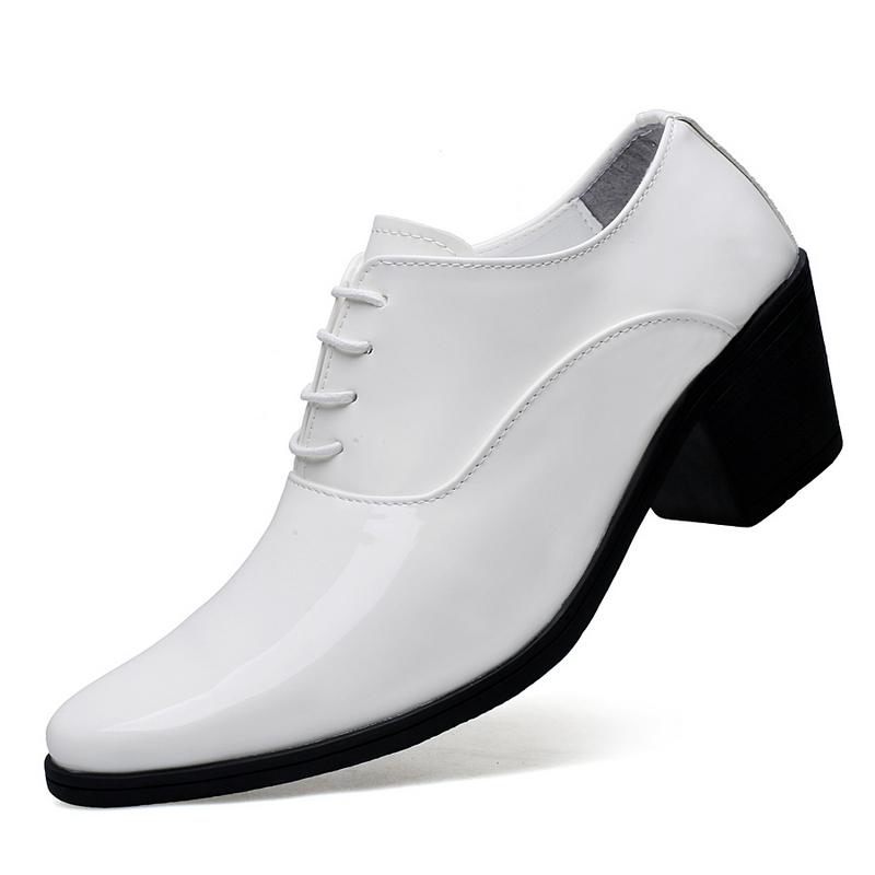 Men White Red High Heels Wingtip Black Leather Derby Wedding Dress Dance Business Formal Elevator Shoes Height Increase Shoes Plus Size