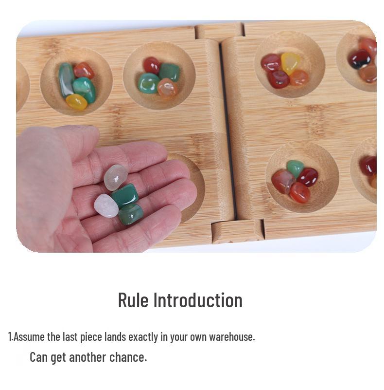 Pine Wood Gemstone Mancala Board: Educational Toy for Spatial Thinking