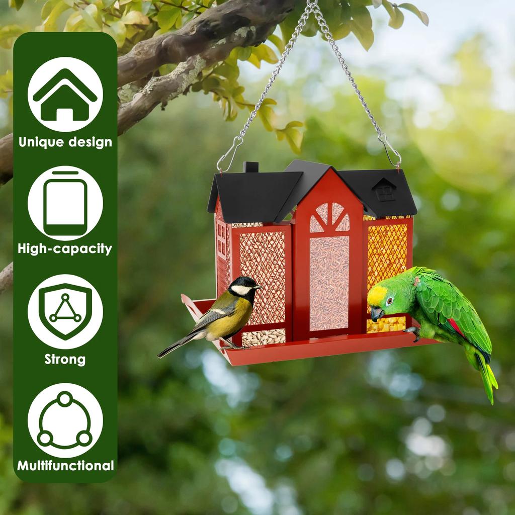 Metal Hanging Wild Bird Feeder Waterproof Outdoor Hang House Type Large Capacity Garden Decor Backyard Wildlife Birding