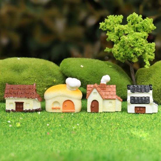 Mini House Micro Landscape Accessory Resin Miniature House Figurine Fairy Garden Ornament for Bonsai Terrarium Crafts