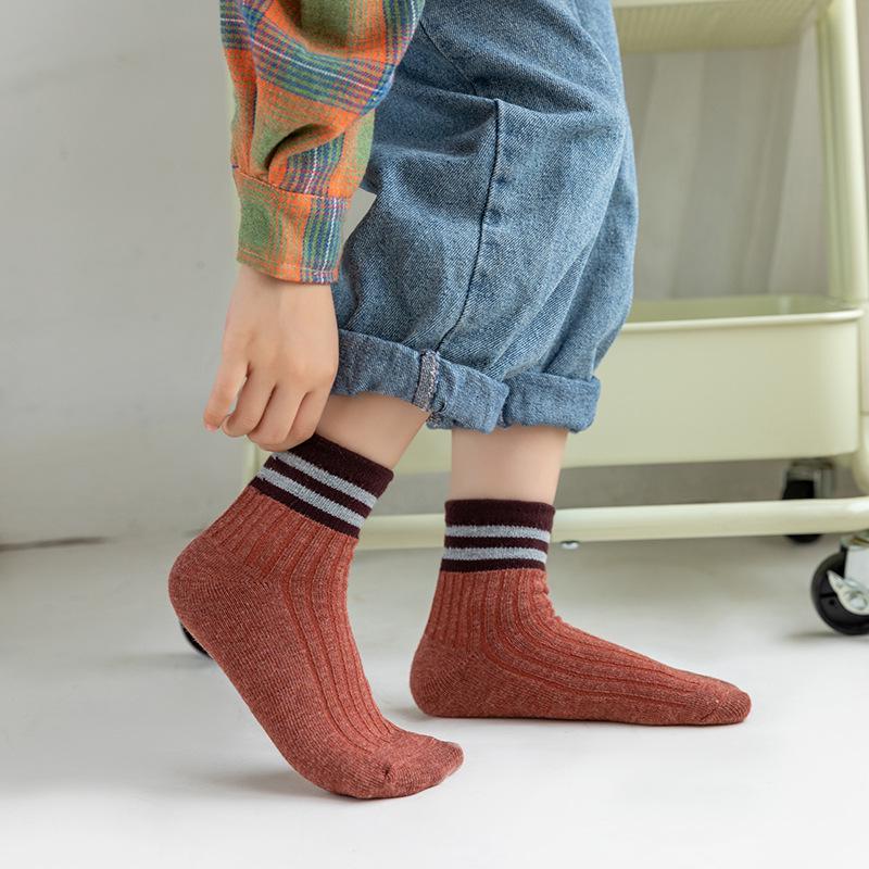 Preppy Mid-Calf Cotton Socks: Cute, Breathable, Two-Stripe Design for Boys & Girls, Perfect for Spring & Autumn