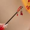 Red Hanfu Hairpin Tassel Wooden Hair Stick Classical   Hanfu Accessories
