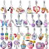 2025 Newest Colorful Charms Bead 925 Sterling Copper Pink Butterfly Pendants Fit Original Mula Bracelet DIY Zircon Marking