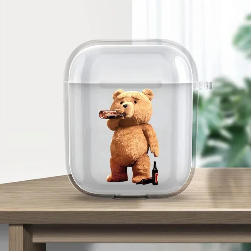 Teddy Bear Earphone Case For Apple AirPods 4 3 2 1 Clear Protective Funny Cartoon Animal Transparent Cover For AirPods Pro2 Case