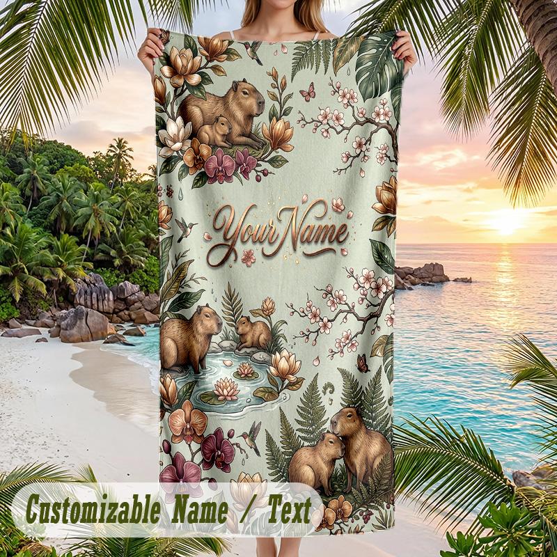 Forest Nature Theme Beach Towel Personalized Custom Name & Text Soft Quick Dry Beach Towel for Swimming Travel