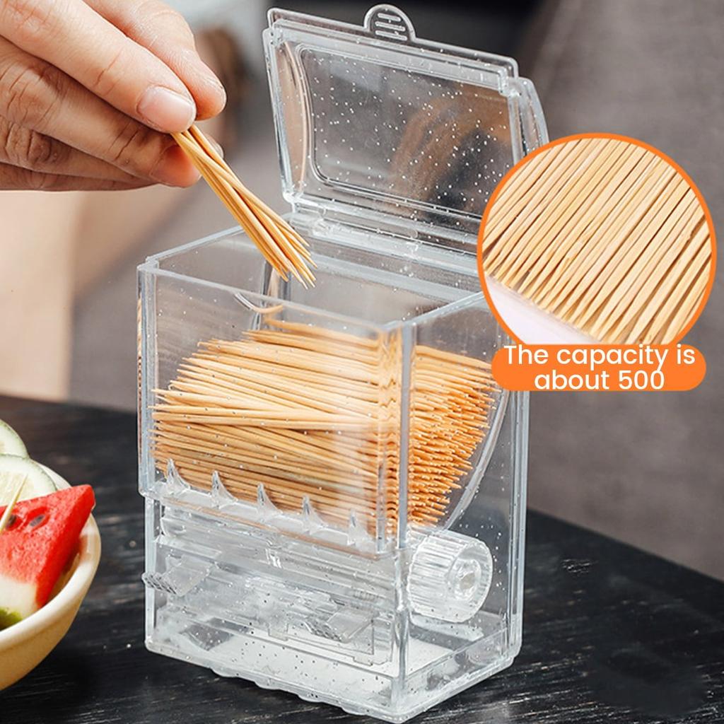 Toothpick Box Transparent Home Toothpick Bottle Daily Rotating Automatic Toothpick Holder Portable Toothpick Jar