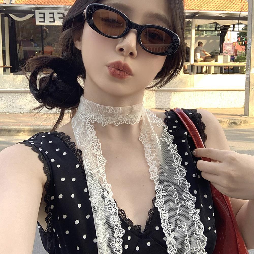 Süße Blume Retro Spitze Halsband Transparentes Kleidungsdekor Haarband Koreanischer Stil Halstuch Langes Band Kopftuch